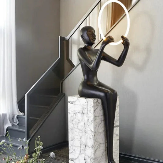 Black/Blue Sitting Statue Floor Lamp