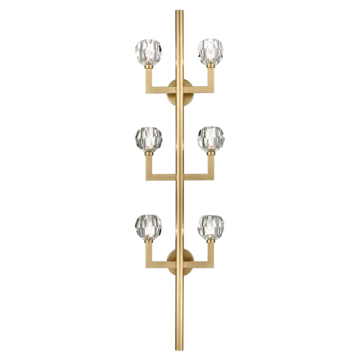 Lampada da parete moderna a forma di albero in oro con bracci simmetrici e dettagli in cristallo