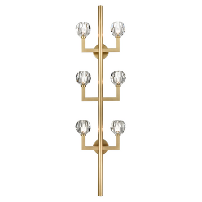 Lampada da parete moderna a forma di albero in oro con bracci simmetrici e dettagli in cristallo