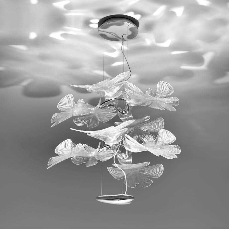 Lustre moderne flottant à 2 niveaux en acrylique avec feuilles