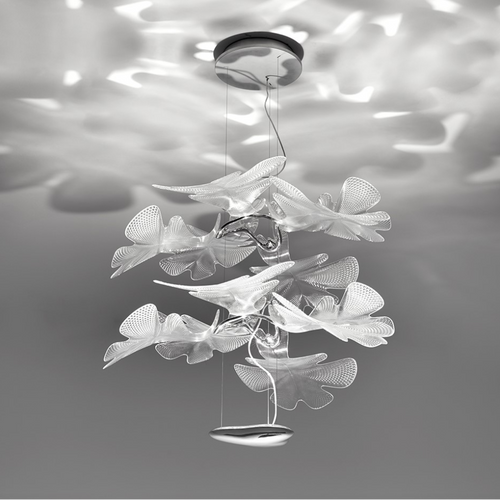 Lustre moderne flottant à 2 niveaux en acrylique avec feuilles