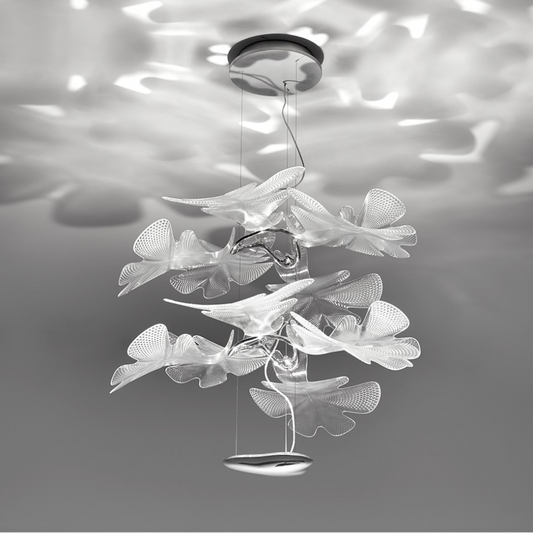 Lustre moderne flottant à 2 niveaux en acrylique avec feuilles