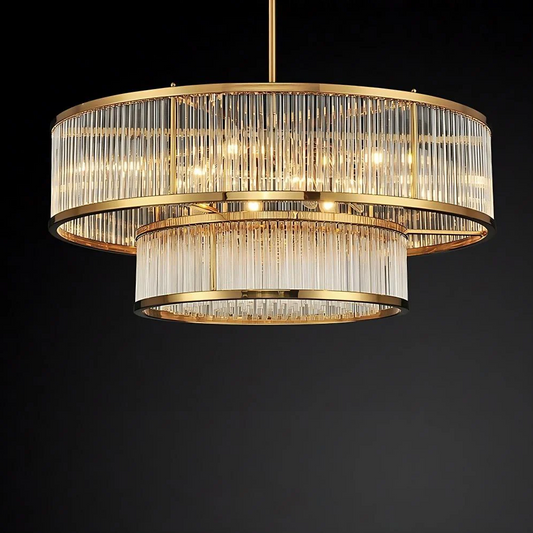 Lustre moderne à tiges de verre rondes/rectangulaires