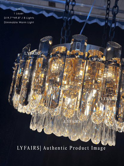 Smoke Gray Crystal Chandelier Flush-Mounted Ceiling Light Fixture Set for Dining Room/Living Room