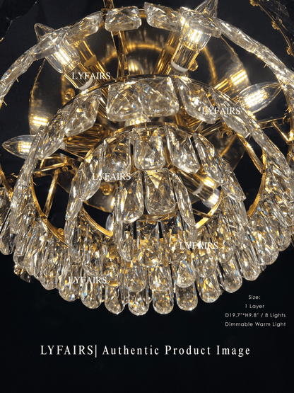Smoke Gray Crystal Chandelier Flush-Mounted Ceiling Light Fixture Set for Dining Room/Living Room