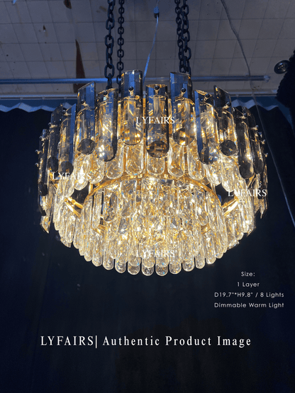 Smoke Gray Crystal Chandelier Flush-Mounted Ceiling Light Fixture Set for Dining Room/Living Room
