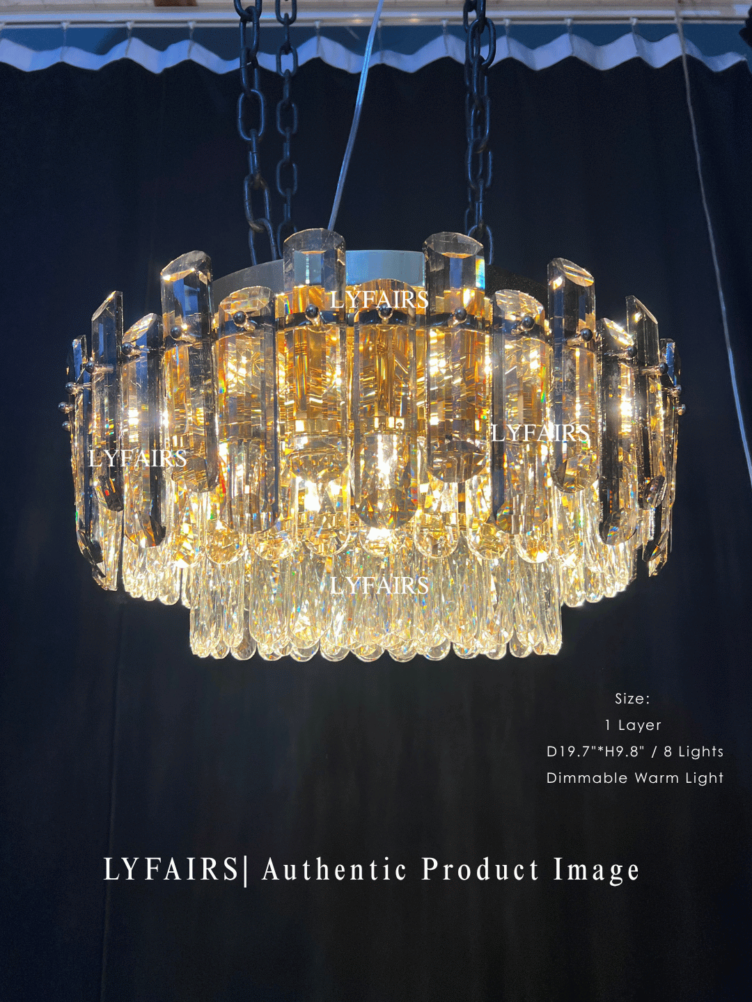 Smoke Gray Crystal Chandelier Flush-Mounted Ceiling Light Fixture Set for Dining Room/Living Room