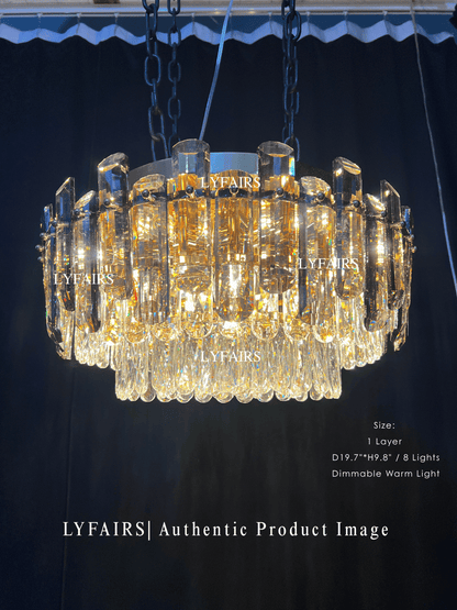 Smoke Gray Crystal Chandelier Flush-Mounted Ceiling Light Fixture Set for Dining Room/Living Room