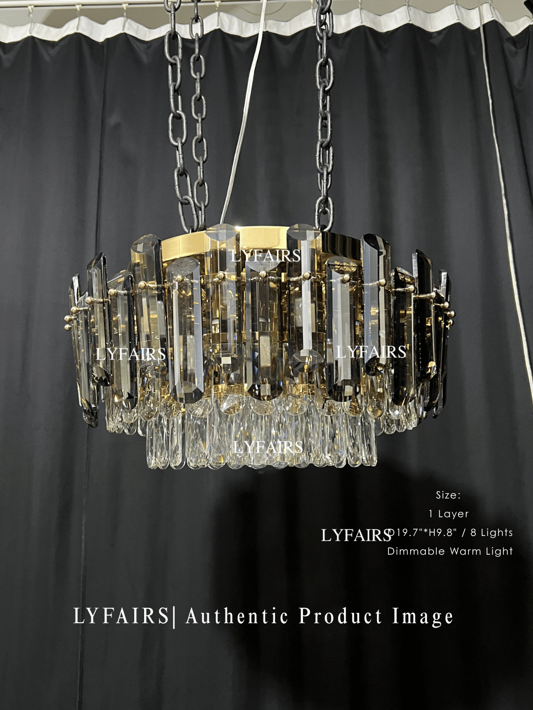 Smoke Gray Crystal Chandelier Flush-Mounted Ceiling Light Fixture Set for Dining Room/Living Room