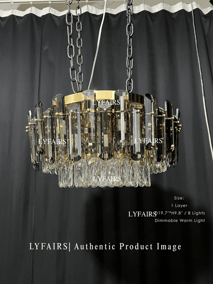 Smoke Gray Crystal Chandelier Flush-Mounted Ceiling Light Fixture Set for Dining Room/Living Room