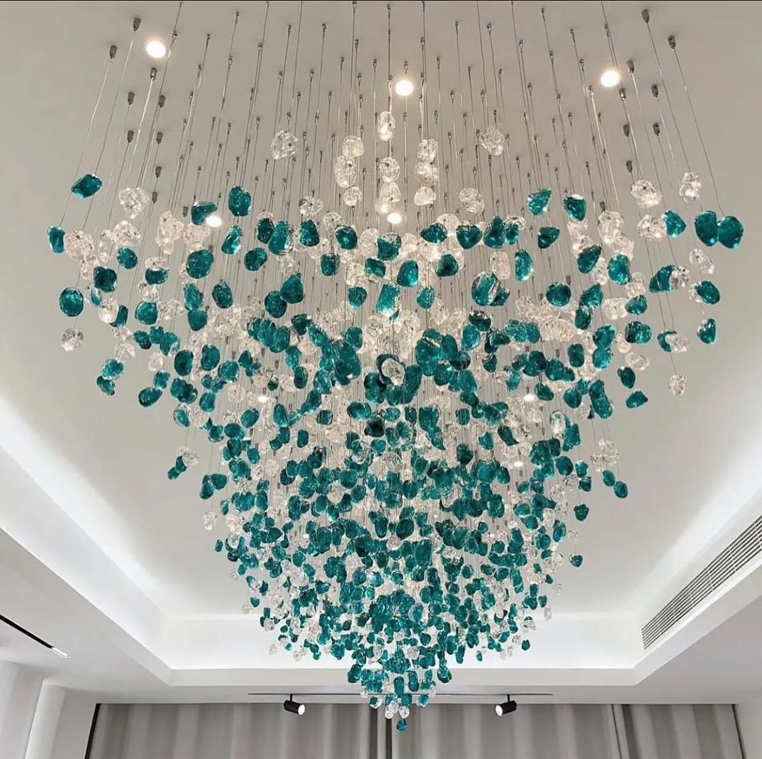 Modern Luxury Cascading Colorful Glass Stone Chandelier
