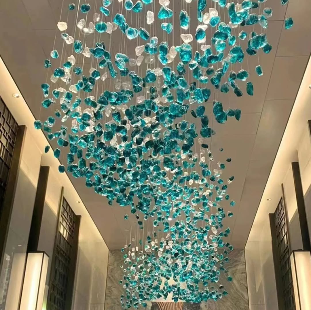Modern Luxury Cascading Colorful Glass Stone Chandelier