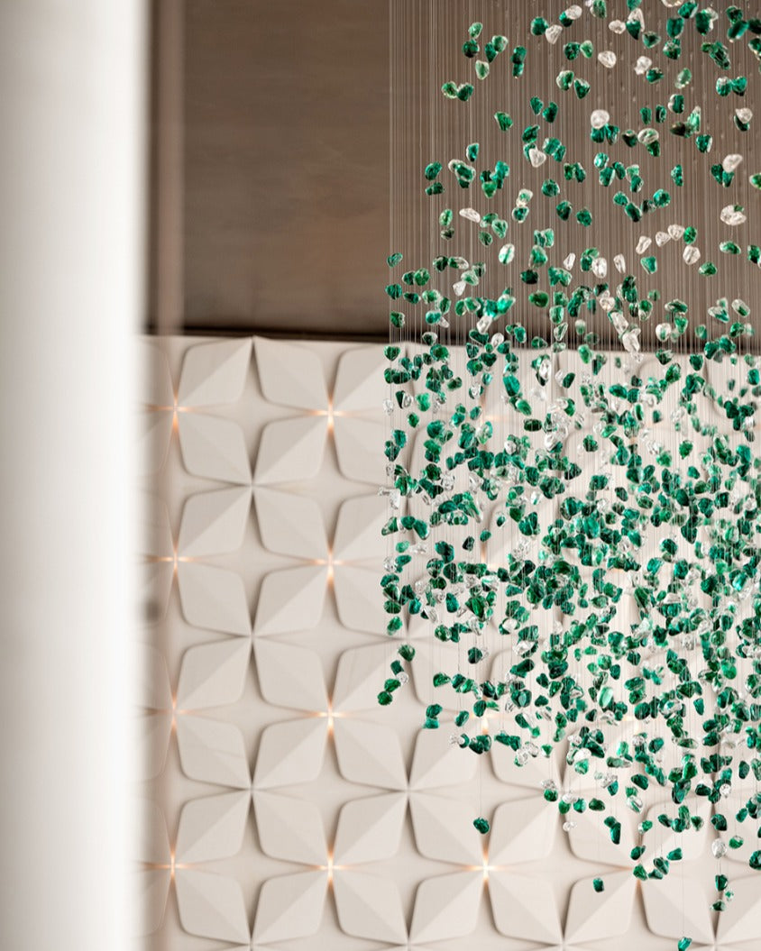 Modern Luxury Cascading Colorful Glass Stone Chandelier