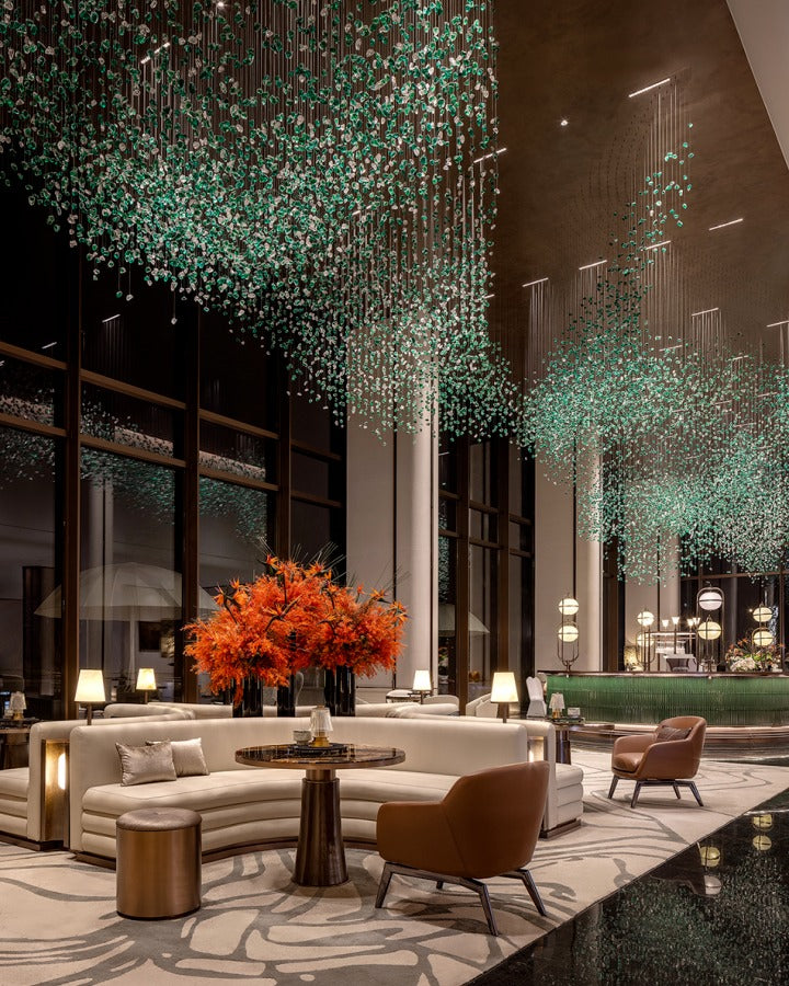 Modern Luxury Cascading Colorful Glass Stone Chandelier