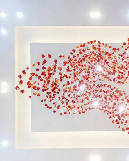 Modern Cascading Red Glazed Glass Stone Art Chandelier for Mansion/ Hotel Lobby/Luxury Hall