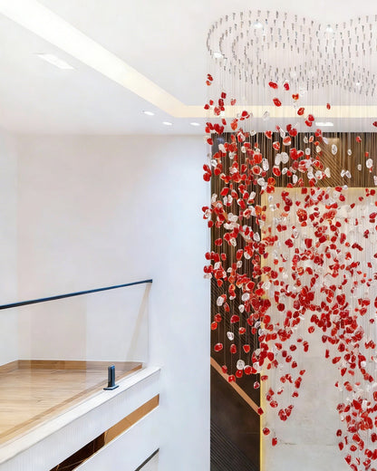 Modern Cascading Red Glazed Glass Stone Art Chandelier for Mansion/ Hotel Lobby/Luxury Hall