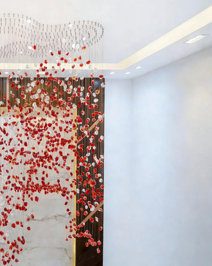 Modern Cascading Red Glazed Glass Stone Art Chandelier for Mansion/ Hotel Lobby/Luxury Hall
