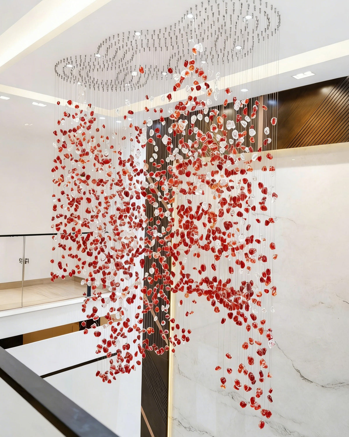 Modern Cascading Red Glazed Glass Stone Art Chandelier for Mansion/ Hotel Lobby/Luxury Hall