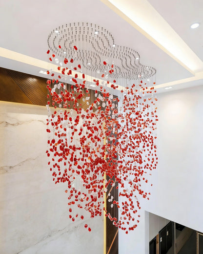 Modern Cascading Red Glazed Glass Stone Art Chandelier for Mansion/ Hotel Lobby/Luxury Hall