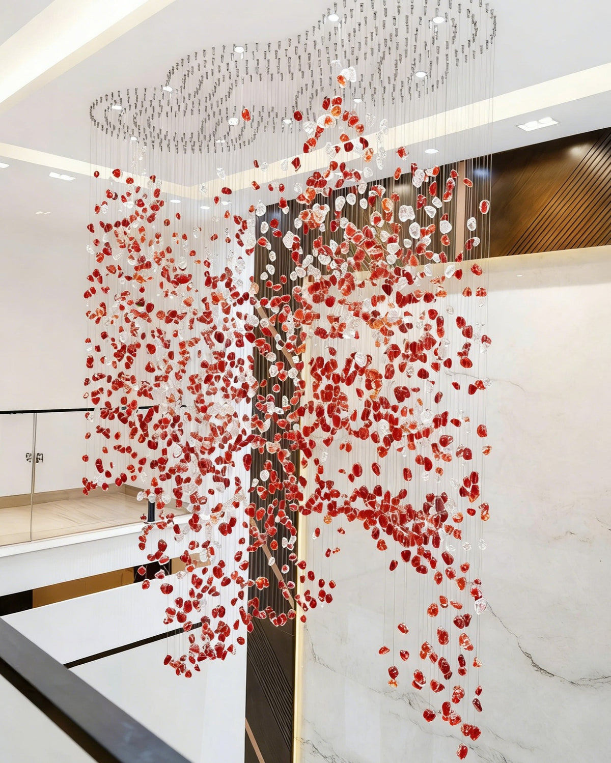 Modern Cascading Red Glazed Glass Stone Art Chandelier for Mansion/ Hotel Lobby/Luxury Hall