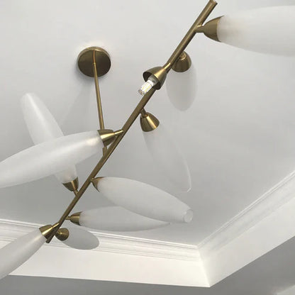 Minimalist Linear Rice Grain Shaped Bulb Iron Chandelier for Dining Room