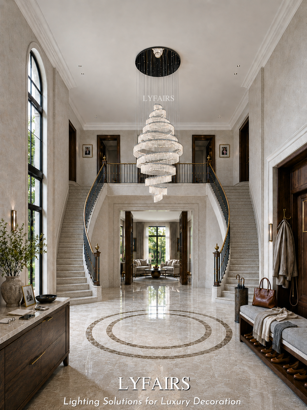 Long Crystal Tassel Rings Chandelier Extra Large Living Room Staircase High Ceiling Lighting Fixture