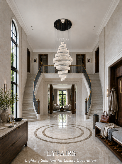 Long Crystal Tassel Rings Chandelier Extra Large Living Room Staircase High Ceiling Lighting Fixture