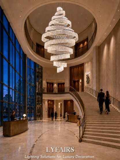 Long Crystal Tassel Rings Chandelier Extra Large Living Room Staircase High Ceiling Lighting Fixture