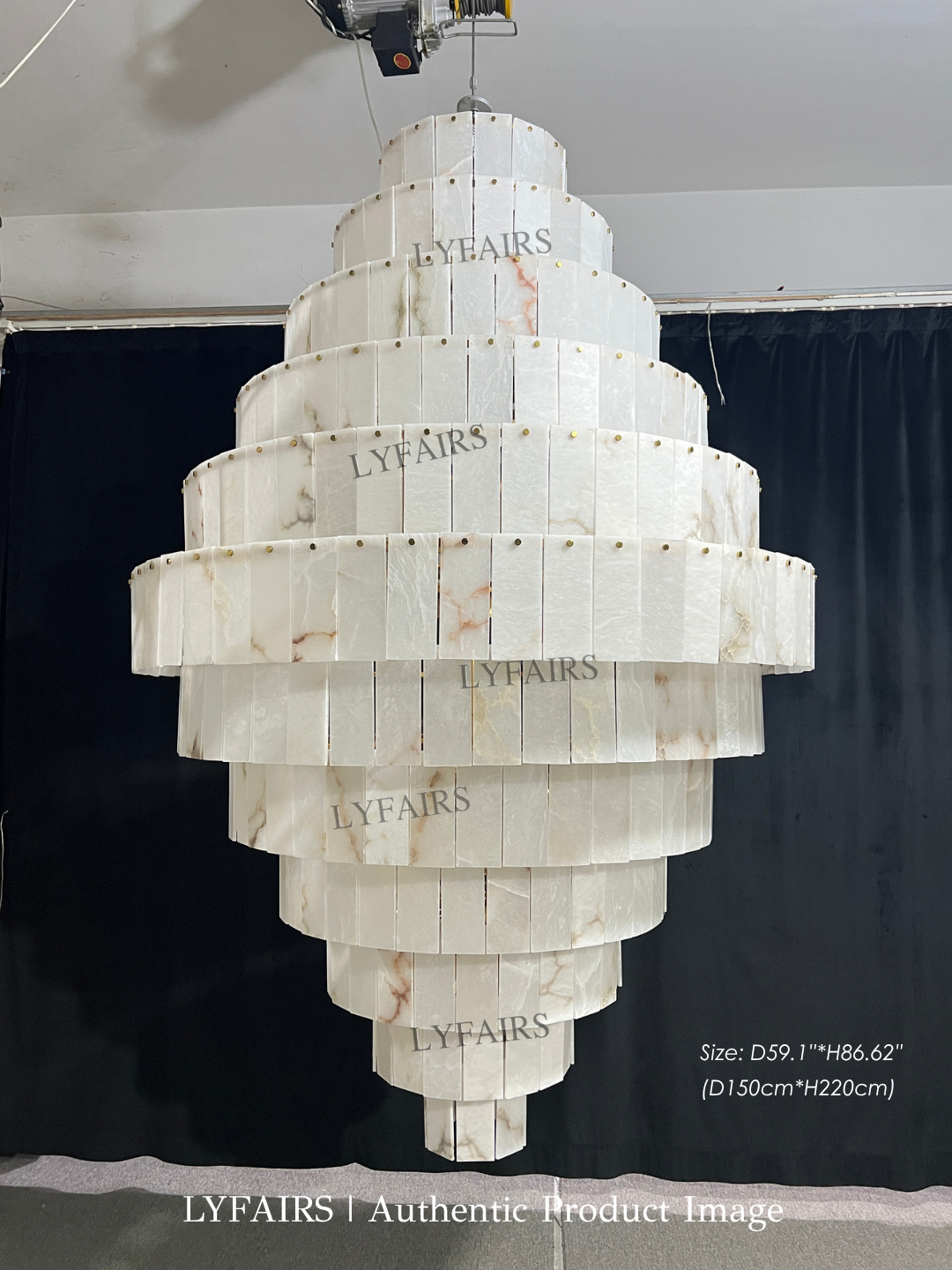 Luxury Sculpted Pyramid-Tier Alabaster Chandelier for High Ceilings