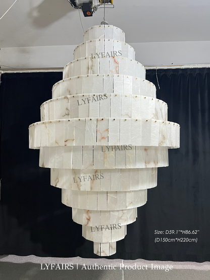 Luxury Sculpted Pyramid-Tier Alabaster Chandelier for High Ceilings