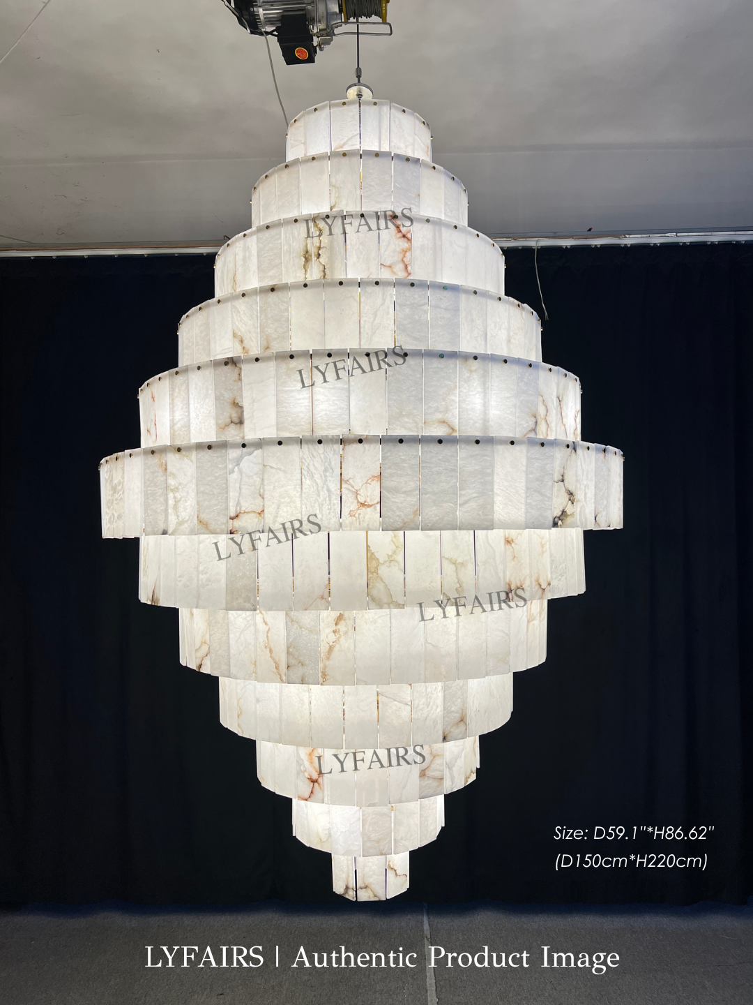 Luxury Sculpted Pyramid-Tier Alabaster Chandelier for High Ceilings