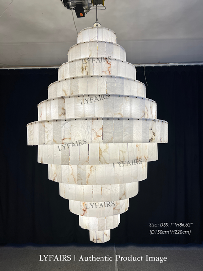 Luxury Sculpted Pyramid-Tier Alabaster Chandelier for High Ceilings