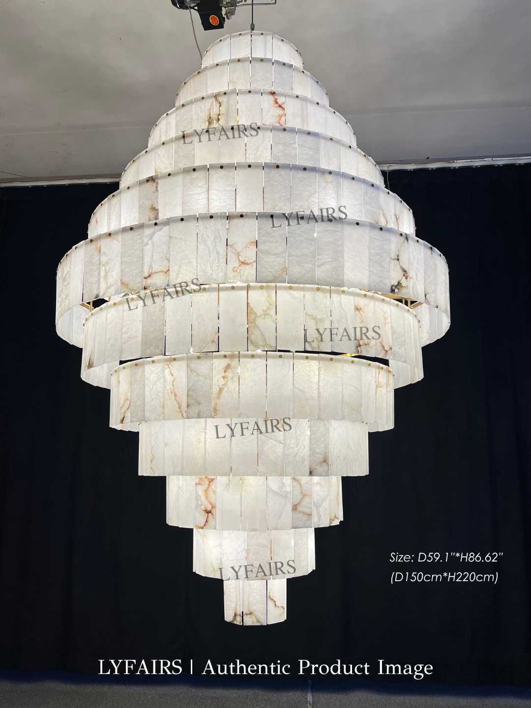Luxury Sculpted Pyramid-Tier Alabaster Chandelier for High Ceilings