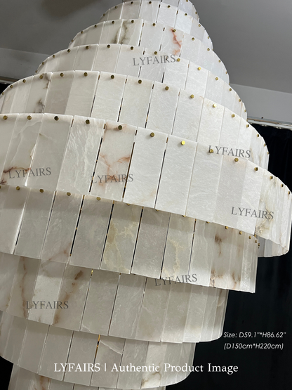 Luxury Sculpted Pyramid-Tier Alabaster Chandelier for High Ceilings