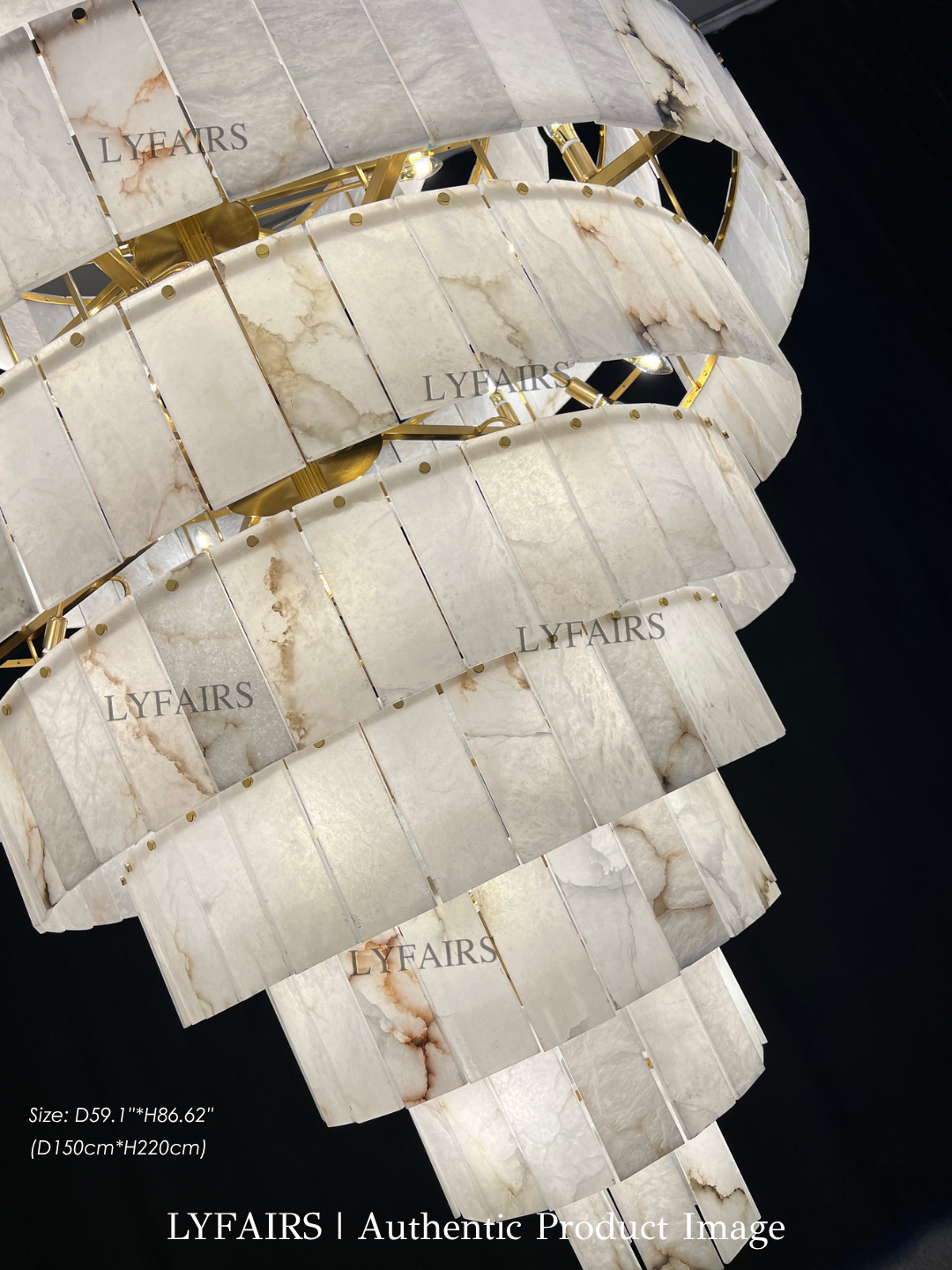 Luxury Sculpted Pyramid-Tier Alabaster Chandelier for High Ceilings