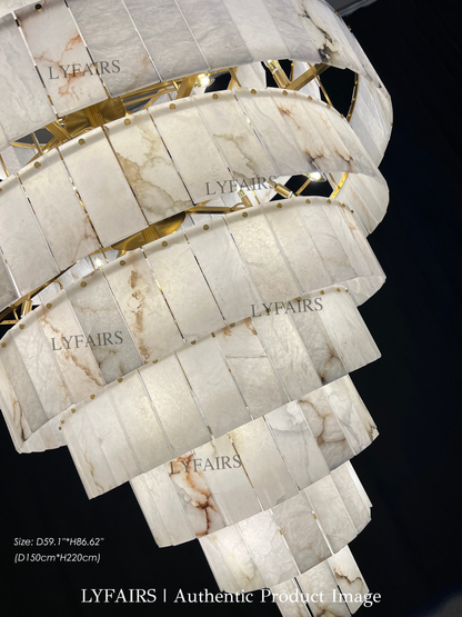 Luxury Sculpted Pyramid-Tier Alabaster Chandelier for High Ceilings