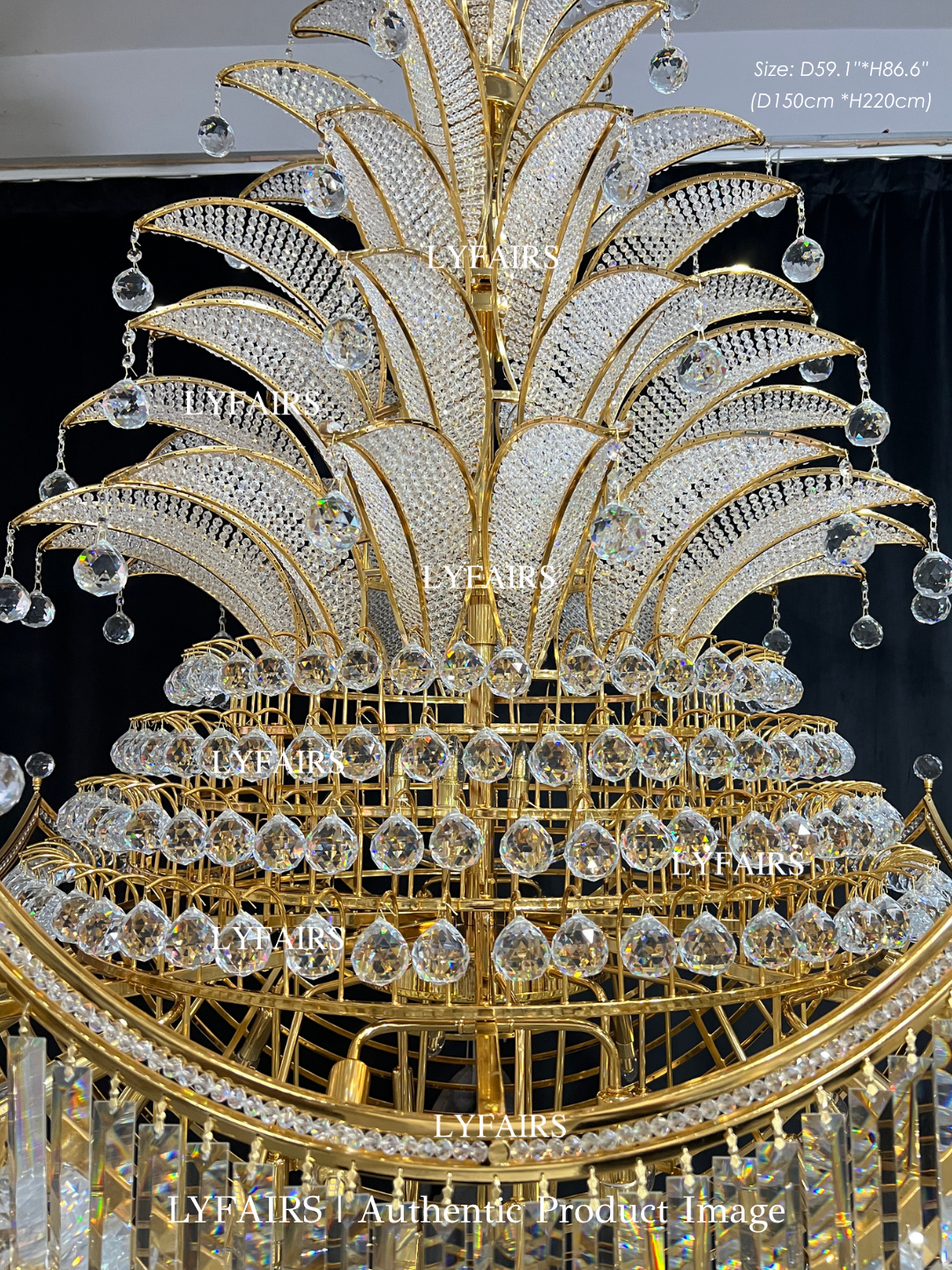 Golden Era Royal Grand Pineapple Design Crystal Chandelier