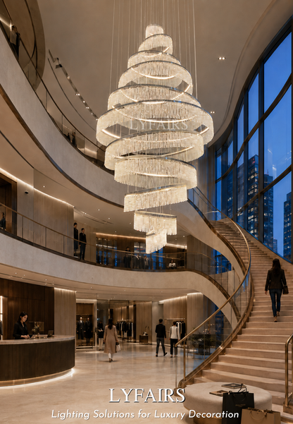 Long Crystal Tassel Rings Chandelier Extra Large Living Room Staircase High Ceiling Lighting Fixture