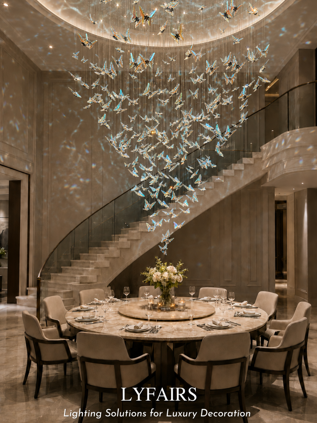 Lustre papillon rond encastré au design artistique de luxe léger