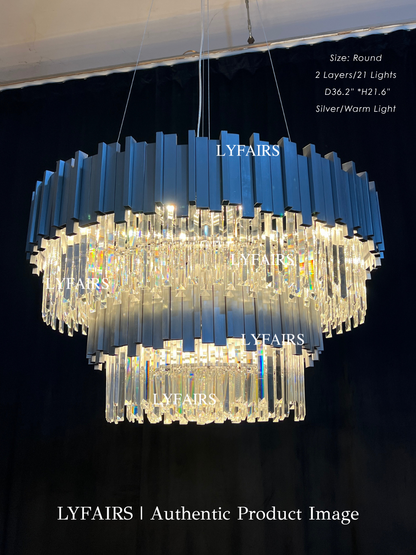 Tiered Gold Chandelier With Rectangle-Cut Crystal Modern LED Hanging Light