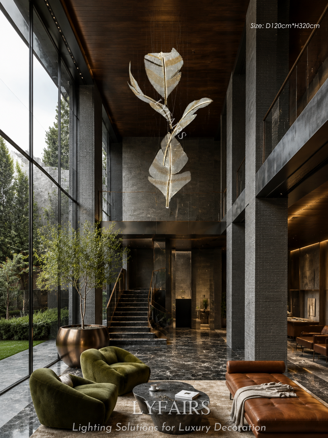 Modern Floating Crystal Leaves Chandelier for High Ceilings