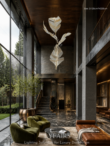 Modern Floating Crystal Leaves Chandelier for High Ceilings