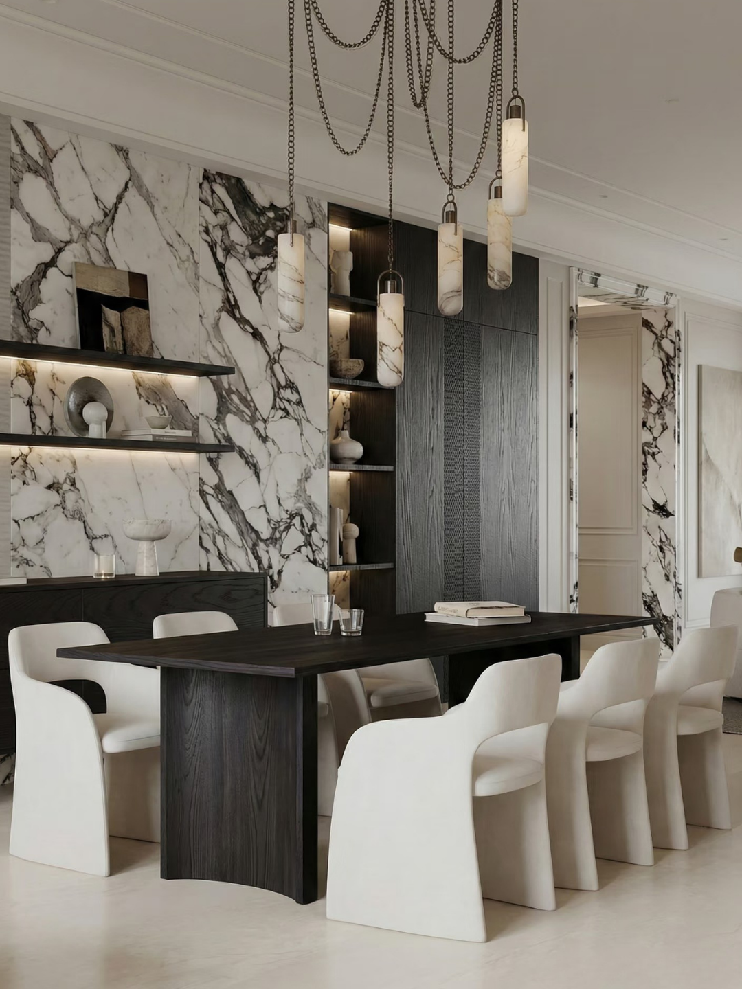Modern Minimalist Natural Alabaster Cylinder Chain Cluster Ceiling Light
