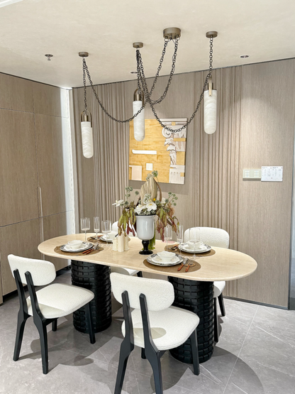 Modern Minimalist Natural Alabaster Cylinder Chain Cluster Ceiling Light