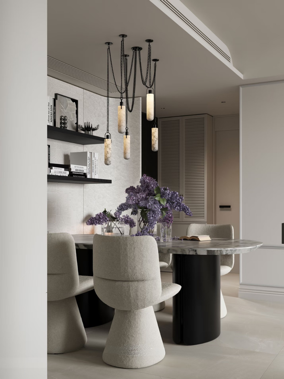 Modern Minimalist Natural Alabaster Cylinder Chain Cluster Ceiling Light