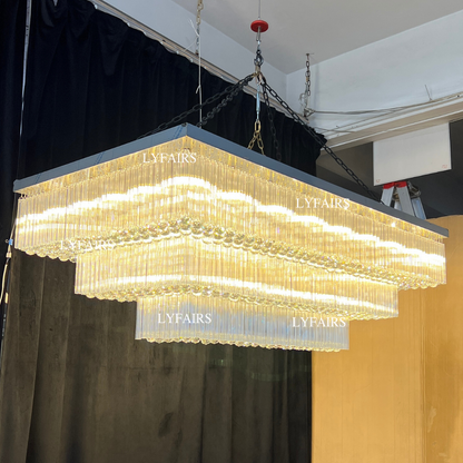Lampadario moderno in cristallo a 2/3 livelli con montaggio a filo per spazio extra