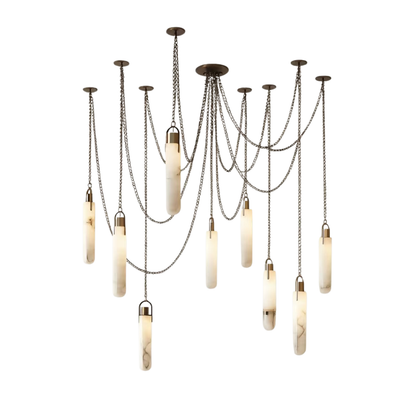 Modern Minimalist Natural Alabaster Cylinder Chain Cluster Ceiling Light