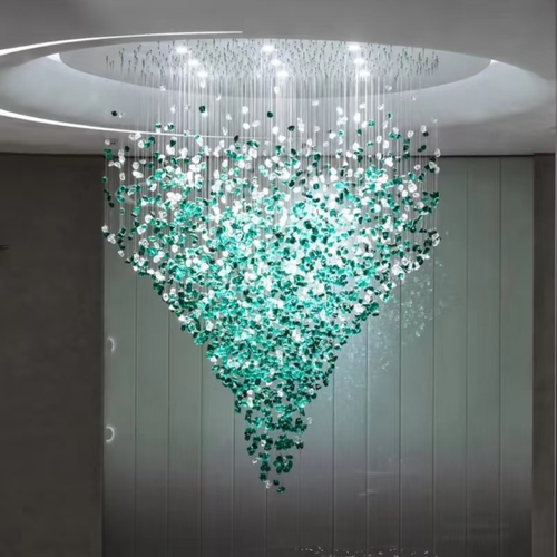 Modern Luxury Cascading Colorful Glass Stone Chandelier