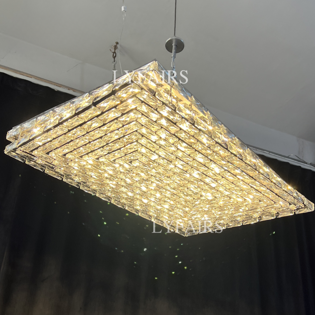 Extra Large Luxury Rectangle Light Flush Mount Crystal Chandelier for Living Room/Bedroom