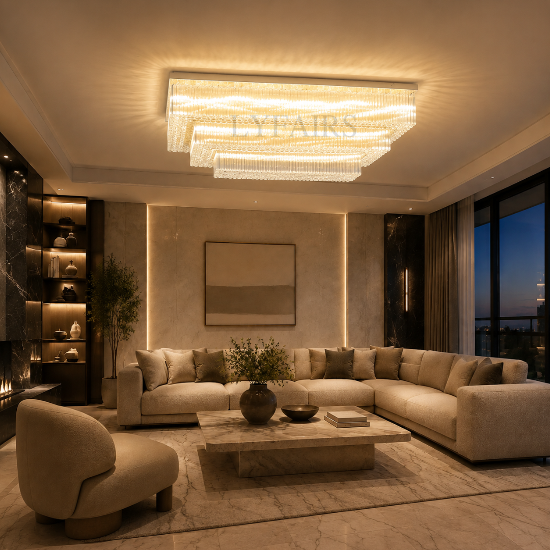 Lampadario moderno in cristallo a 2/3 livelli con montaggio a filo per spazio extra